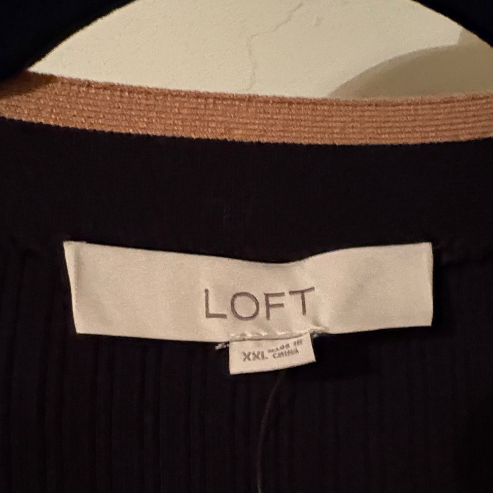 LOFT Black Cardigan with Tan Trim - Picture 2 of 8